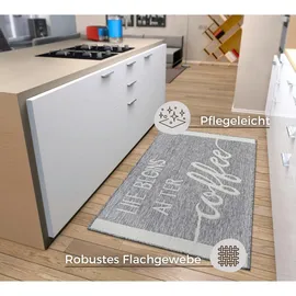 HANSE HOME "Life Begins After Coffee", grau, B:92cm H:5mm L:150cm, Polypropylen (PP), Teppiche, Läufer, Rutschfest, Küchenteppich, Küche, Teppich, Pflegeleicht