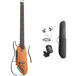 Donner HUSH-I Leise Elektro-Akustik Gitarre für Unterwegs, Kopfloser Tragbarer Reisegitarre, Ultraleichte Mahagonikorpus mit abnehmbaren Rahmen, Gigbag und Zubehör