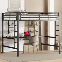 Merax Metallbett Eisenbett Hochbett Multifunktionales Metallbettgestell: Hochbett mit integriertem Schreibtisch und Bücherregalen - Perfekt für Kinder, Jugendliche und Erwachsene - 140x200cm, Schwarz