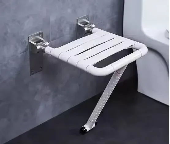 Klappsitz mit Fuß aus Edelstahl-PE/HD, weiß, 360x550x378/130mm, mit Bef.|SHK-KONTOR