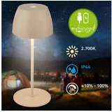 Briloner Serina Mini LED Tischlampe kabellos IP44, Dimmbar, Touch, Spritzwasserschutz, akku, beige,