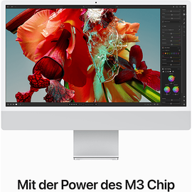 Apple iMac 24" silber, M3 - 8 Core CPU / 10 Core GPU, 8GB RAM, 512GB SSD (MQRK3D/A [2023 / Z19D / Z19E])