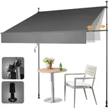HOMEDEMO Klemmmarkise Markise Balkon ohne Bohren, 400cm x (120-150) cm Grau, Upgrade Patent mit Verlängerten Einziehbaren Seitenstangen, UV-beständig Balkonmarkise höhenverstellbar Sonnenschutz