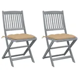 vidaXL Gartenstuhl klappbar 2 St.  mit Kissen  Massivholz 55 x 70 x 106 cm braun