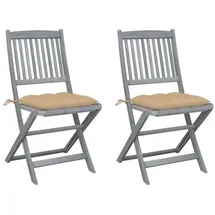 vidaXL Gartenstuhl klappbar 2 St.  mit Kissen  Massivholz 55 x 70 x 106 cm braun