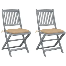 vidaXL Gartenstuhl klappbar 2 St.  mit Kissen  Massivholz 55 x 70 x 106 cm braun