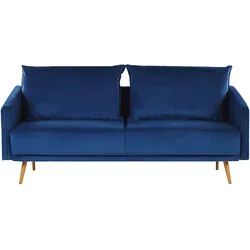 3-Sitzer Sofa Samtstoff dunkelblau mit goldenen Beinen MAURA