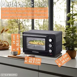 Steinborg Minibackofen 25 Liter | Pizzaofen | 3 in 1 Backofen | Backofen mit Umluft Schwarz