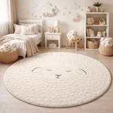 The CarPET Elisa Kids", Teppich für Kinderzimmer Kinderteppich, Spielteppich, Pflegeleicht, strapazierfähige, Creme, 120 cm Rund