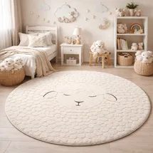 The CarPET Elisa Kids", Teppich für Kinderzimmer Kinderteppich, Spielteppich, Pflegeleicht, strapazierfähige, Creme, 120 cm Rund