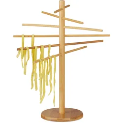 Relaxdays Nudeltrockner Bambus, 12 Arme, Nudelständer faltbar, zum Pasta Trocknen, für Spaghetti, 41cm hoch, Holz, natur