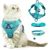 FINEASY Katzengeschirr mit Leine Ausbruchsicher und Katzenhalsband, Verstellbares Katzenleine mit Geschirr, Geschirrset Cat Harness Weich Softgeschirr für Katze Kitten Hunde Brustgeschirr (Grün, S)