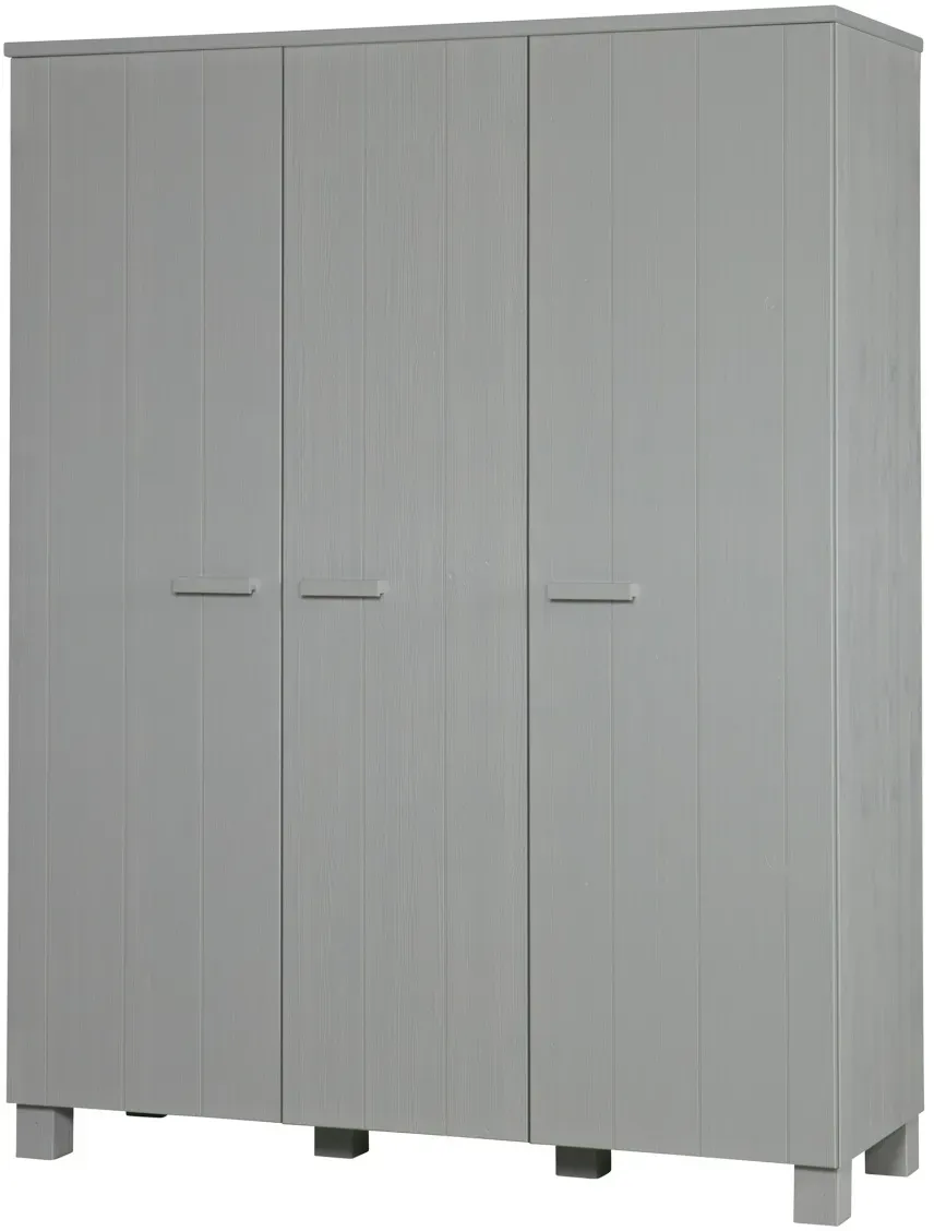Kleiderschrank Dennis aus Kiefernholz, modernes Design, 3 Türen, hellgrau, großzügiger Stauraum