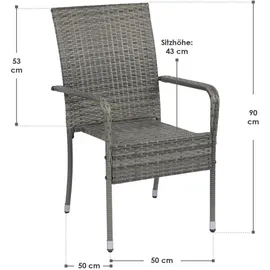 Juskys Yoro Polyrattan Gartenstuhl Grau 6 St.