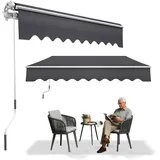 YRHome Gelenkarmmarkise Aluminium Markise Einziehbare Markise 400 x 300 cm Gelenkmarkise mit Handkurbel Terrassenmarkise Klemmmarkise Sonnenmarkise Balkonmarkise Sonnenschutz Dunkelgrau
