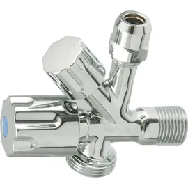 Kirchhoff Geräte Universal Eckventil mit Spülmaschinenanschluss, 1⁄2“ Eckregulierventil für Kaltwasserleitung, Absperrhahn Waschbecken Bad, Kaltwasser Armatur 98480090