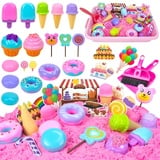 JONRRYIN Sand Sandbox Set, Zaubersand Sensorisch Sandspielzeug, Eiscreme Spielsand Sandspielzeug mit 1kg Knetsand und 30pcs Zubehör, Spielsand Koffer für Kinder Geburtstag Weihnachten Geschenk