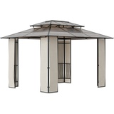 Outsunny Gartenpavillon mit Sonnendach aus Polycarbonatplatten, UV-Schutz wasserabweisend, Braun+Hellgrau Aosom.de