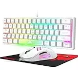 60 Prozent Mini Gaming Tastatur Und Maus Set Weiß, QWERTY Layout RGB Regenbogen LED Beleuchtet Mechanische Gefühl Ergonomische Tastatur, 12000 DPI Bienenwabe Maus USB Verkabelt Für PC Laptop
