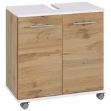 welltime Waschbeckenunterschrank Siphonausschnitt, Metallbeschläge braun 60 cm x 63,5 cm x 32,5 cm