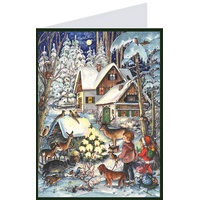Sellmer Adventskalender Winter bei den Tieren nostalgische Bilder aus Papier mit Umschlag nostalgisch für Kinder und Erwachsene, Weihnachtskalender, Format Postkarte