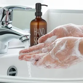 Relaxdays Seifenspender, 2er Set, Edelstahl-Pumpkopf, nachfüllbar, Bad, Küche, Flüssigseifenspender, 500 ml, braun