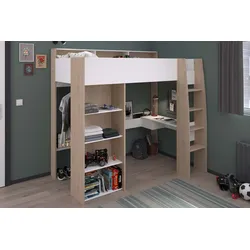 Hochbett »Shelter 11«, (1 St.), integrierter Schreibtisch, Leiter, Regal, Kleiderstange, Ablagen, Jackson Eiche Nachbildung, , 52247112-0
