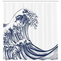 ABAKUHAUS Duschvorhang japanische Welle 175 x 220 cm marineblau