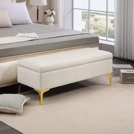 Homcom Sitzbank mit Stauraum, Polsterbank mit Samtoptik, Metallbeine, Bettbank für Wohnzimmer, Schlafzimmer, Flur, 120 x 44 x 44,5 cm, Beige