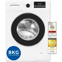 Exquisit Waschmaschine 8kg, Energieeffizienzklasse A, max. 1400 U/Min, Schnellprogramm, Aquastop, ECO, 16 Waschprogramme, WA58014-340A weiss