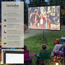 Tectake tectake® Beamer-Leinwand für 4K HD, Ultra HD und Full HD, Gain-Faktor 1,0, reißfester Terylenestoff, faltenfrei gespannt, Format 16:9, 72“