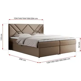 MKS Meble Boxspringbett 140x200 mit Matratze H4 und Bettkasten, Doppelbett Bett mit Stauraum und Topper, Polsterbett 140x200 mit Kopfteil - NEOMI -... - Braun