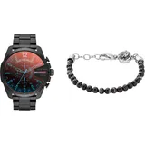 Diesel Men's Mega Chief and Beads Bracelet, Black Stainless Steel, Set