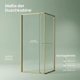 mai & mai Rav69K Eckdusche mit Schiebetür 80 x 80 cm Gold Sicherheitsglas Duschwanne