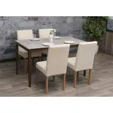 Mendler 4er-Set Esszimmerstuhl Littau, Stuhl Küchenstuhl Hochlehner, Stoff/Textil Chenille Holz creme, naturfarbene Beine