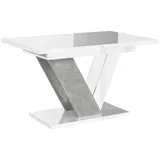 PROROOM FURNITURE - Esstisch Ausziehbar 120-160x80x76 cm – Esszimmertisch Rechteckig, Dining Table, Modern Tisch für Esszimmer, Küche, Wohnzimmer, Salon (Weiß Hochglanz, Betonoptik)