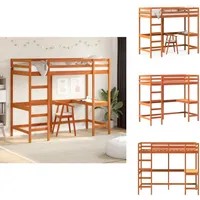 Hochbett Mit Schreibtisch Wachsbraun 90x190cm Massivholz Kiefer - Hochbett - Jugendzimmer - Schlafzimmereinrichtung - Kinderbett - Schreibtischbett