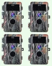 4-tlg. Jagdkamera 64MP 1296p mit Bewegungsmelder Nachtsicht Maximale Entfernung bis 75Füße, 0,3s Trigger Geschwindigkeit , IP66 Wasserdichter- A252