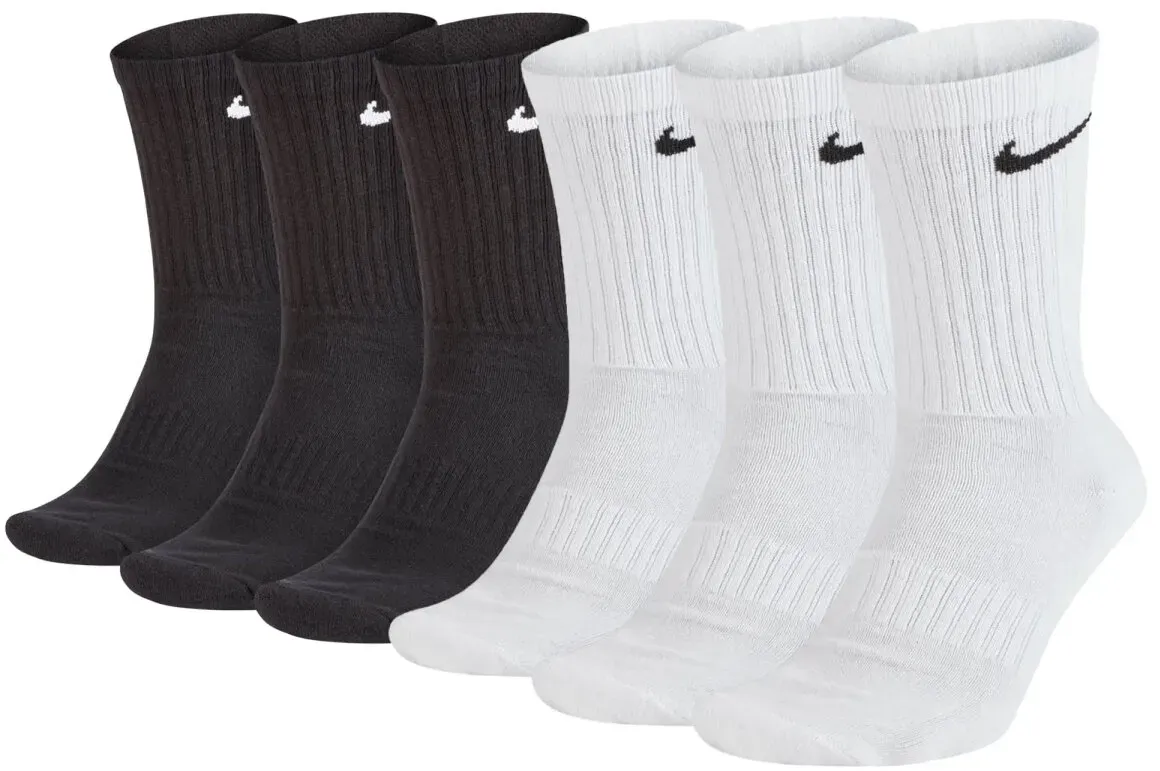 NIKE Unisex 6er Pack Sportsocken - Everyday, Cotton Cushioned Crew, einfarbig Schwarz/Weiß 38-42