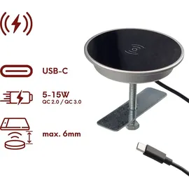 Kalb Material Für Möbel kalb 15W Einbau Ladegerät USB-C 60mm Schnell Ladestation für Smartphones Möbel Induktion Schnellladegerät Wireless Charger Platio