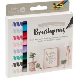 folia 171929 - Brush Pens, Basic & Pastell, Pinselstifte mit flexibler Spitze, Strichstärke ca. 1 - 7 mm, auf Wasserbasis, in 8 verschiedenen Farben