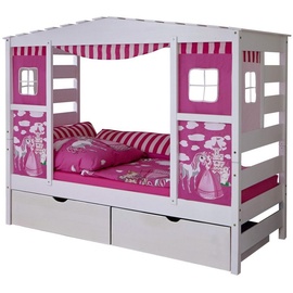 TICAA Hausbett mit Bettkasten "Horse Rosa" Kiefer Weiß