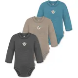 Normani Outdoor Sports 3er Pack Baby Merino Langarmbody „Tuai" in Blau/Beige/Anthrazit | Gr.: 56