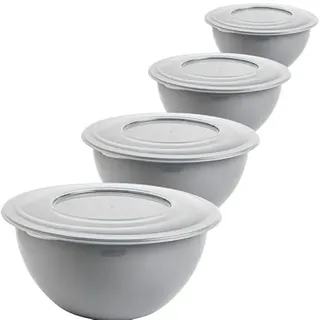 SUSTANIA 4x Schüssel mit Deckel 5l, Rührschüssel Set, Salatschüssel mit Deckel, Schüssel Set, Plastikschüssel BPA-frei, hell grau Schüsseln, Rührschüssel mit Deckel, Ø 28 cm, Model Leya, Made in EU