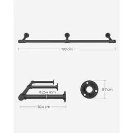 Songmics Wandgarderobe 170 x 7 cm Schwarz