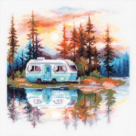 Marussia Magic Needle Kreuzstich Stickpackung Sonnenuntergang am See, Zählmuster, 18x18cm