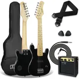3rd Avenue E-Gitarrenset für Kinder in 1/4-Größe, Junior-Gitarre für Anfänger – mit tragbarem Verstärker mit 5 W, Kabel, Tasche, Plektren und Gurt – in Schwarz