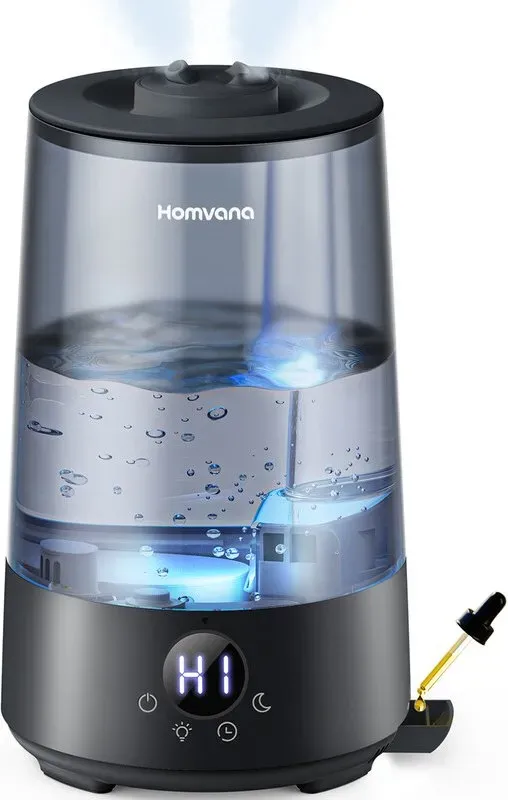 Homvana 3,6 L Luftbefeuchter H101 schwarz – Top-Fill, SilentSpary-Technologie, 360° kühler Nebel, 34 Std. langlebig, leise 16 dB, BPA-frei, Aromadiffuser, 7-farbiges Nachtlicht
