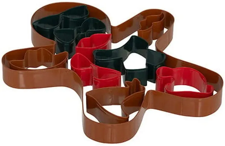 10er-Set Weihnachts-Gewürzkuchenformen, L 25,3 x B 20,8 x H 2,5 cm, Edelstahl, mehrfarbig