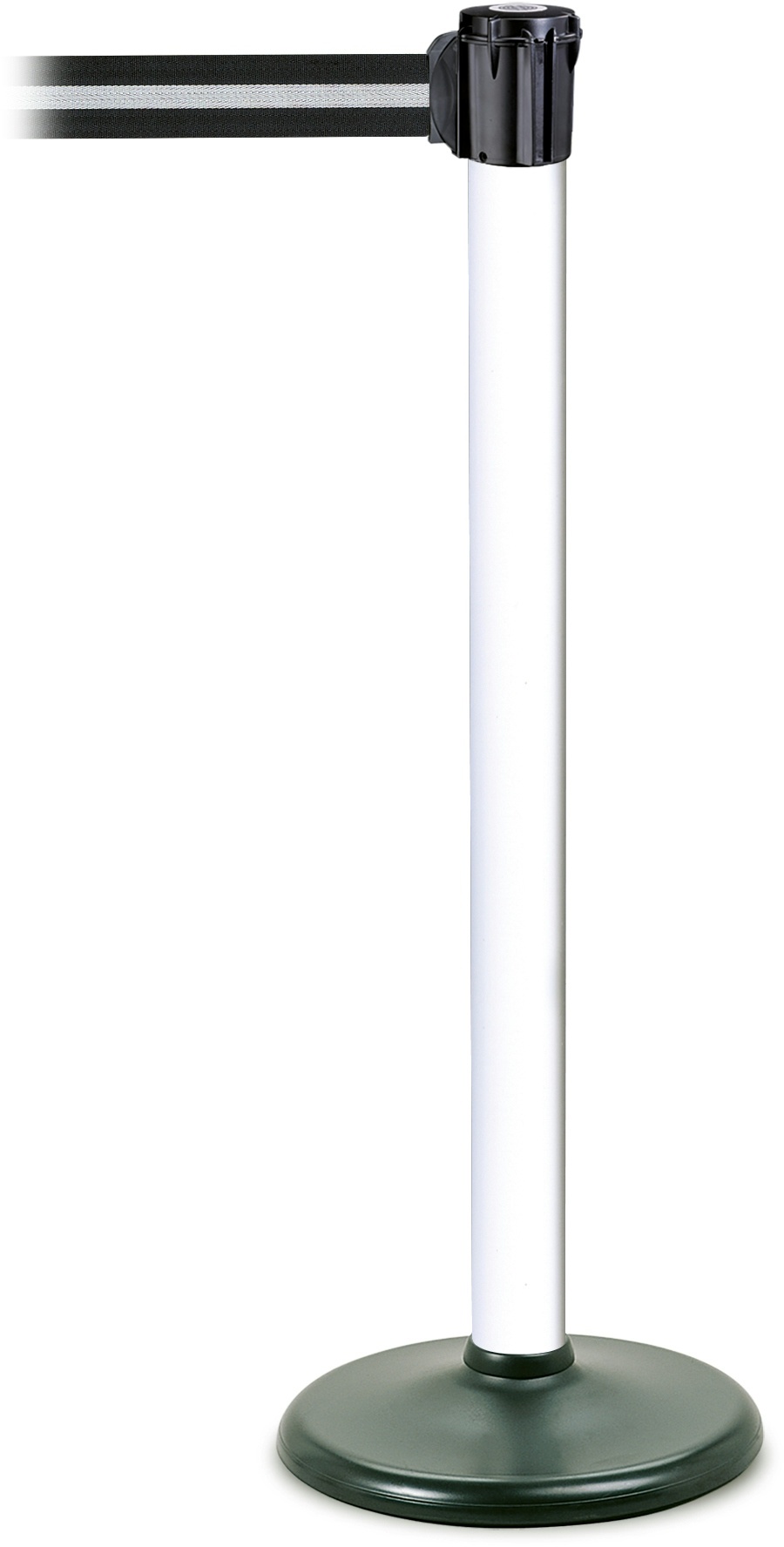 PROREGAL Gurtständer mit schwerem Bodenteller & integriertem Gurtband | HxØ 95,5x6cm | Gurtbandlänge 3m | Weiß